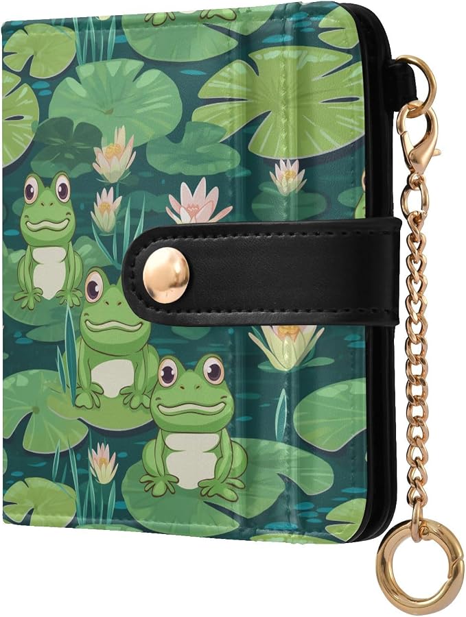 Green Ugly Frog Pond Women's Wallets RFID Blocking,Credit Card Holder Bifold Wallet,Slim Card Cases,PU Leather Travel Wallet for men Girls by visesunny