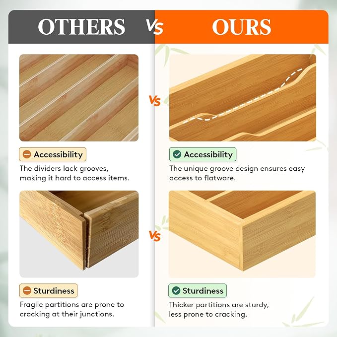 Lifewit Silverware Drawer Organizer, Wooden Utensil Tray for Kitchen | Flatware and Cutlery Holder, Adjustable Storage for Spoons Forks Knives, 6.9 x 12.8", Natural - Image 6