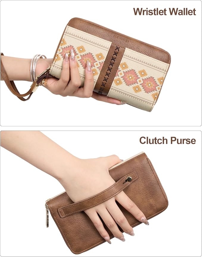 BOSTANTEN Wristlet Wallets for Women RFID Large Capacity Clutch Wallet | 24 Card Slots, 2 Zipper Pockets, Phone ＆ Card Holder, Zip Around, Hand Strap, Vegan Leather, Great Gifts - Image 6