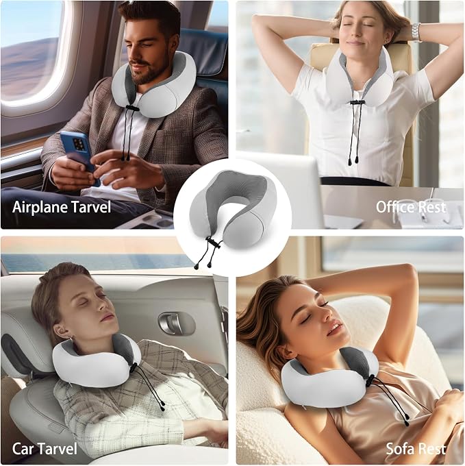 HydroAurum Travel Pillow 100% Pure Memory Foam Neck Pillow for Traveling – Ergonomic Neck Support Pillow for Airplane, Soft & Breathable Cover, Washable & Portable with Travel Bag - Image 4