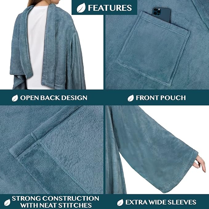 PAVILIA Wearable Blanket with Sleeves for Adult Women Men, Cozy Fleece Warm Wrap Throw with Arms, Gifts for Christmas, Wife - Image 2