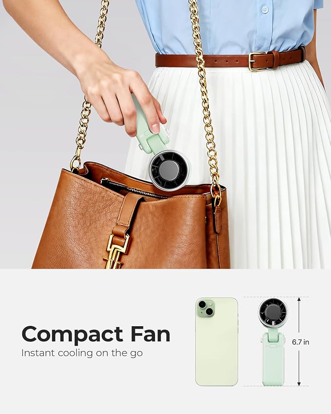 Portable Handheld Turbo Fan - 5 Gear High Speed 4000mAh Rechargeable Mini Personal Hand Fan Blow Cold Air, Battery Operated Travel Essentials, Beach Vacation, Gifts for Women, Men (Green) - Image 6