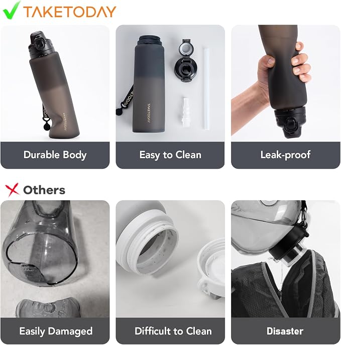 TakeToday Collapsible Water Bottles 32oz, Foldable Travel Water Bottle, BPA Free, Silicone Water Bottle Leakproof for Hiking, International Travel, Outdoors - Image 2