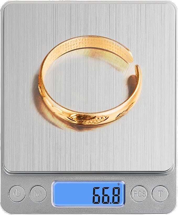 Small Digital Food Scale Ounce/OZ and Gram Scale, Kitchen Scale 3000g/0.1g High Precision for Baking, Soap Making, Jewelry, Includes 2 Trays and Batteries, 9 Units, Tare Function, Easy to Store by YONCON