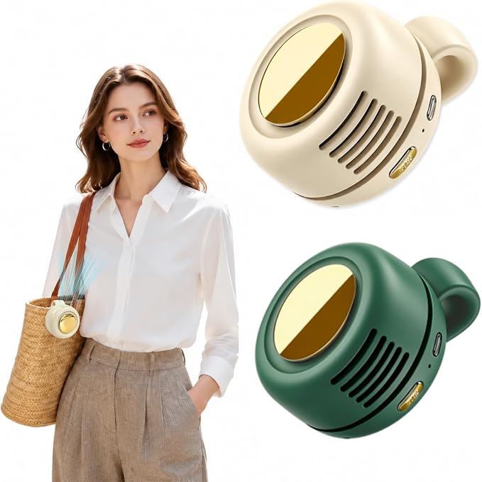 Portable Clip-on Fan Silent Bladeless Mini Fan | 360°Rotation 3-speed Modes Whirlwind Waist Clips Fans Hands-Free Cooling Fan Outdoor Trip Work Travel White-Green 2 Pack by LIDEEYA