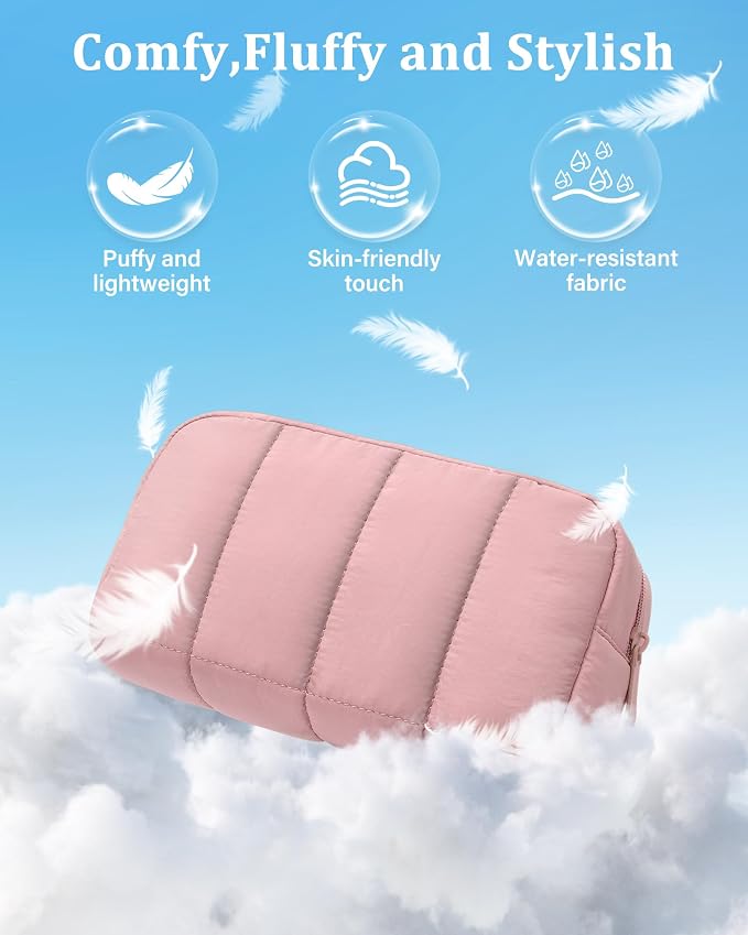 2 Pcs Makeup Bag Travel Toiletry Bag for Women Puffy Padded Cosmetic Pouch Purse Wide-open Makeup Organizer Case Travel Essentials - Image 3