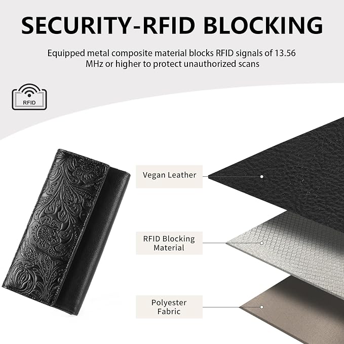 GOIACII Wristlet Wallets for Women RFID Blocking Western Clutch Black | Embossed Leather, Vintage Design, Trifold, Large Billfolds, Ladies Purses with Zipper Coin Pocket - Image 5