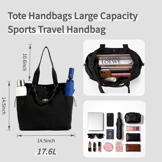 Tote Bag for Women, 17.6L Unisex Lightweight Nylon Totes Purses and Handbags | functionality - Image 2