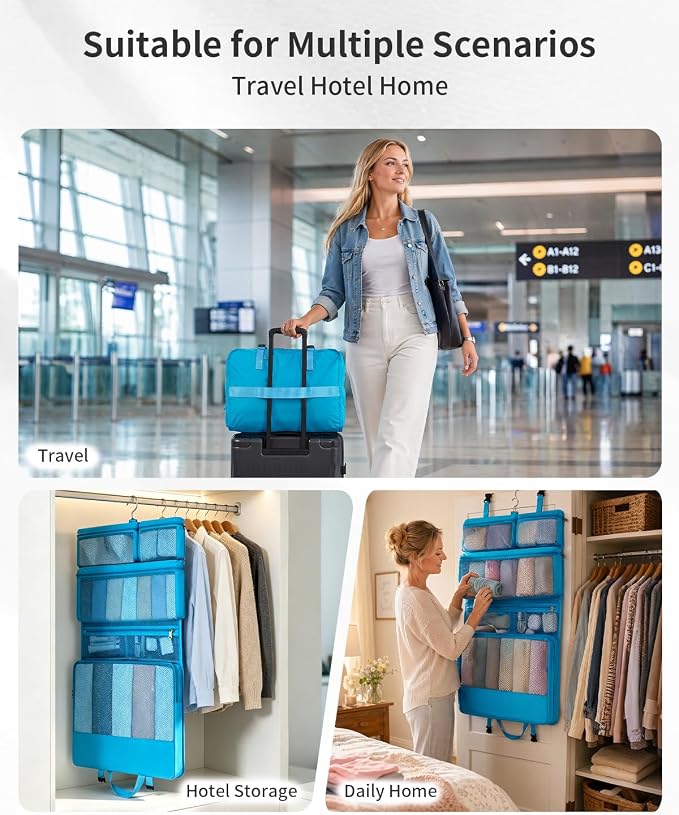 ECOHUB Hanging Travel Closet Portable Luggage Organizer Packing Bag,Teal - Image 7