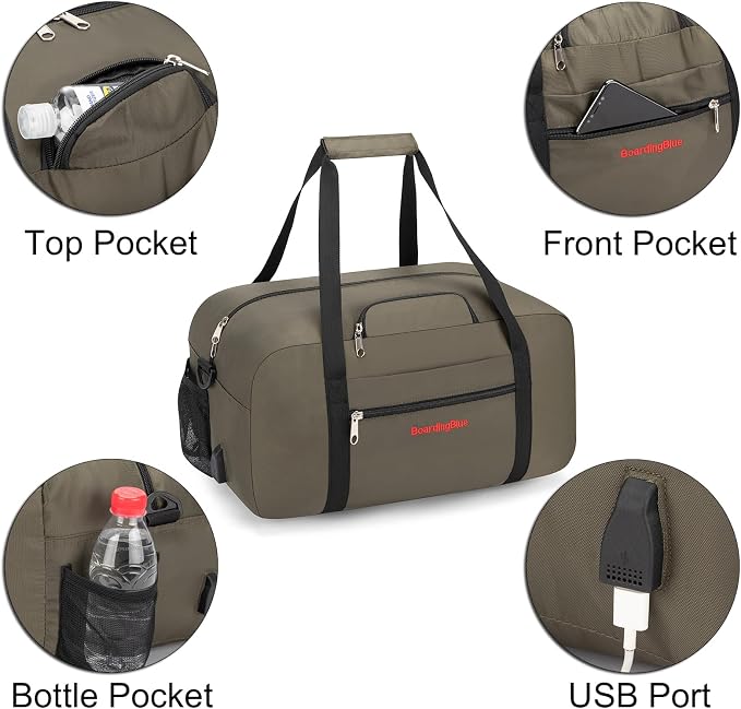 17x10x9 United Airline Personal Item Under Seat Duffel Bag With Free Pillow And USB Port (H Green) - Image 3