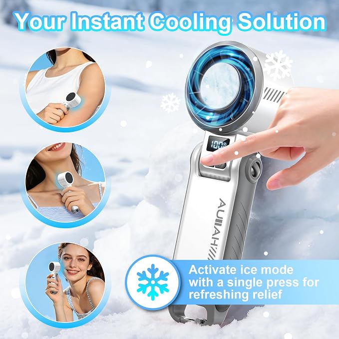 Portable Handheld Turbo Fan - [With Ice Cooling] 100 Speed Mini Personal Fan with Strong Airflow,Foldable 3 in 1 Rechargeable Hand Fans for Travel/Outdoor/Camping/Home/Office, White - Image 2