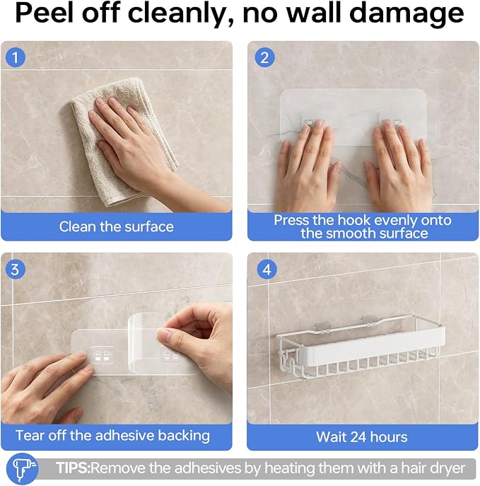 KINGRACK Shower Caddy Adhesive 4-Piece Rust-Resistant Shower Shelves, No-Drill Bathroom Shower Organizer with Large Capacity for Bathroom, Kitchen, and Laundry,White - Image 9