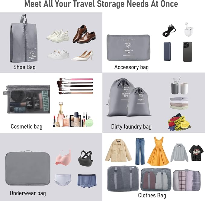 Packing Cubes for Travel- 8 Set Luggage Organizer Bags for Family, Mesh Breathable Travel Packing Cubes for Suitcases Durable Travel Essentials Bags Set (Grey, 10 Set) - Image 5