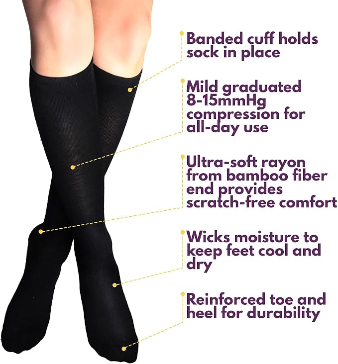 Cabeau Bamboo Compression Socks Ultra Soft for Women and Men 8-15 mmHg - Image 2