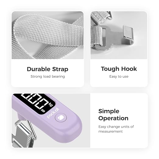 pack all Digital Luggage Scale for Travel, 110Lbs Capacity, 0.1Lb Precision | Handheld, Backlit LCD Display, Lb/Kg/Oz Conversion, Tare Function, Battery Included, Purple - Image 6