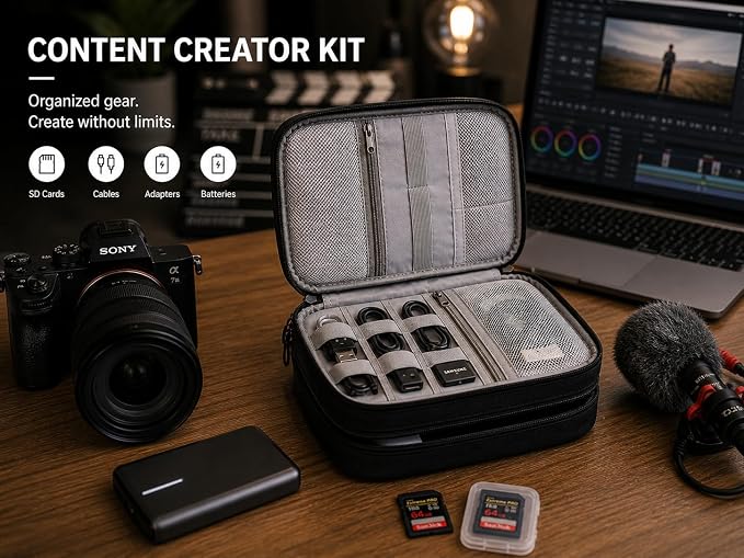 Electronic Organizer Travel Essentials Case, Waterproof Double Layer Cable Storage Pouch Bag for Charger, USB Cords, Power Bank, Phone Mouse SD Card Earphone Camera, Tablet (Up to 11 inch) - Image 12