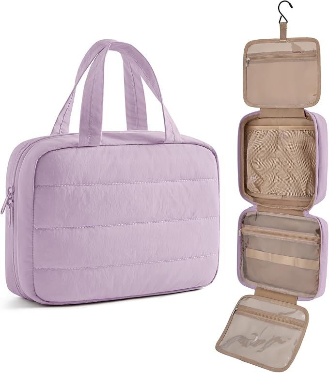Travel Toiletry Bag - Hanging Makeup Organizer for Women & Men | Portable Hanging Organizer for Travel-Sized Shampoo, Full-Sized Toiletries, Brushes Set, Makeup Accessories, Lavender Purple by LIGHTFLIGHT