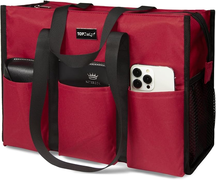 TOPDesign Utility Water Resistant Tote Bag with 13 Pockets, Top Zipper Closure & Thick Bottom Support, for Working Women by TOPDesign