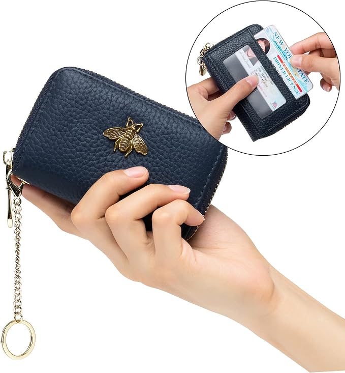 imeetu RFID Credit Card Holder, Small Card Wallet Women, Leather Card Case | Genuine Leather Women's Card & id Cases, Change Coin Purse with Zipper Keychain id Window, 20 Colors & 3 Styles, Daily, Gifts - Image 8