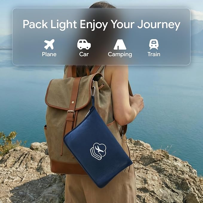Travel Blanket, Soft 2-in-1 Airplane Blanket, 65x40 Inches, Travel Blanket Airplane Compact with Bag, Car Blanket with Luggage Sleeve & Backpack Clip (Navy Blue) - Image 7