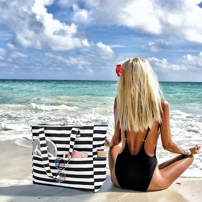 LEDAOU Beach Bag Waterproof Sandproof Women Beach Tote Pool Bag with Zipper for Swim Gym Grocery Travel with Wet Pocket | Sandproof - Image 2