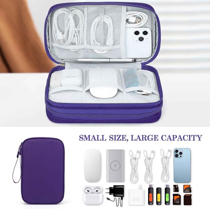 FYY Electronic Organizer, Travel Tech Pouch Bag, Large, Purple | Wrist Strap, Waterproof, Double Layers Portable Electronics Travel Carrying Case for Cord, Charger, Daily Business Trips Use - Image 6