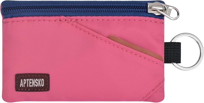 RFID Blocking Travel Wallet with Adjustable Lanyard, Small Nylon Zipper Pouch and Badge Holder for ID, Credit Cards, Cash, Keys, Commuters (Rose Pink) by APTENSKO