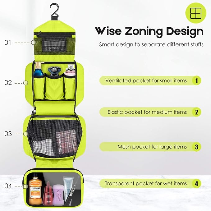 Travel Toiletry Bag for Women, Dopp Kit for Men, Waterproof Makeup Bag Shaving Bag with Hanging Hook, Portable Toiletry Organizer for Traveling and Camping - Image 3