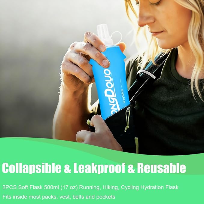 Flexible Running Bottles - Two Pack: 500ml/17oz, Foldable, BPA/PVC Free Soft Flask for Hydration Vests and Running Packs,Collapsible Leak-proof Pocket Bottle for Jogging, Hiking, Cycling, Climbing - Image 4