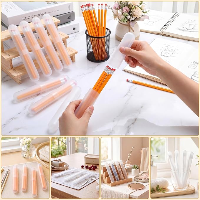 24 Sets Travel Toothbrush Holder with Pencils Bulk Portable Toothpaste Travel Case Multipurpose Toothpaste Boxes Toothbrush Case Storage for Classroom Home School Use (White) - Image 7