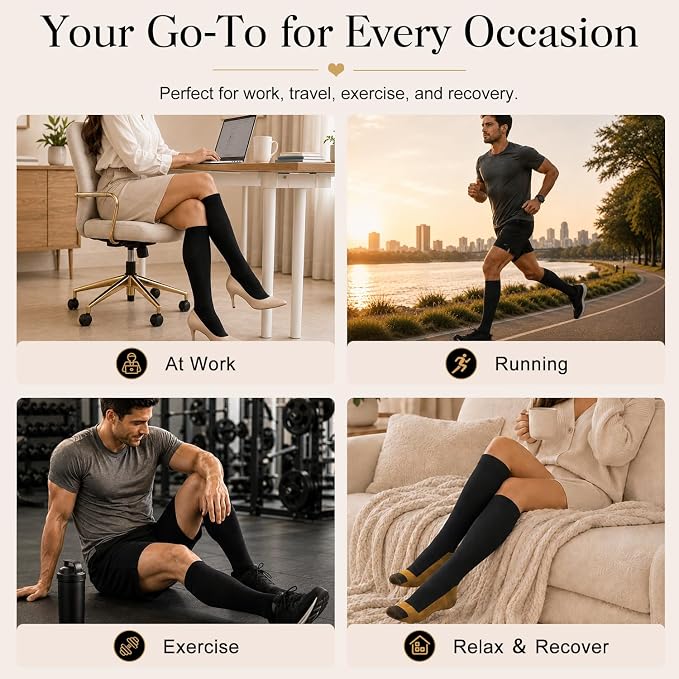 4 Pairs-Compression Socks for Women&Men Circulation-Best Support for Nurses,Running,Athletic - Image 6