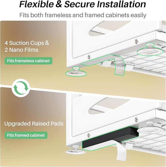 Under Sink Organizer, 2-Pack Pull Out Cabinet Organizer 2 Tier Metal Slide Out Storage Shelf Rack, L-Shaped Adjustable Height,Mesh Sliding Drawer for Kitchen, Bathroom, Laundry, Pantry, White, XL - Image 7
