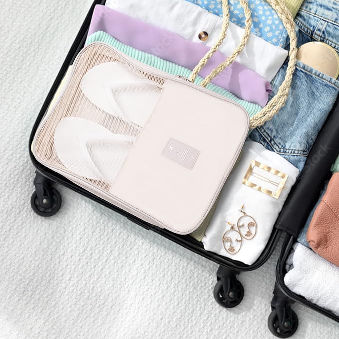 Shoe Bag for Travel, Travel Shoe Bag for Packing, Hold 3 Pairs of Shoes, Travel Essentials for Flying Shoe Organizer Shoe Storage Bag for Travel Light Beige - Image 5