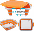Collapsible Cutting Board with Container, Foldable Camping Sink with Colander, BBQ Prep Tub with Lid, Multifunction Dish Basin for Kitchen, Bowl, Vegetable and Fruit, 2.11 Gal/8L Storage Basket by Tiawudi