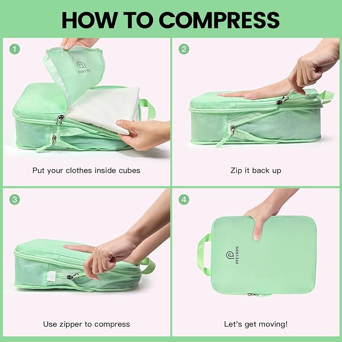 PFEYRPK Lightweight Compression Packing Cubes for Suitcases, Compressible Expandable Travel Packing Organizer with Clear Toiletries and Backpack Bag, Travel Essentials for Carry on Luggage 7 Set - Image 7