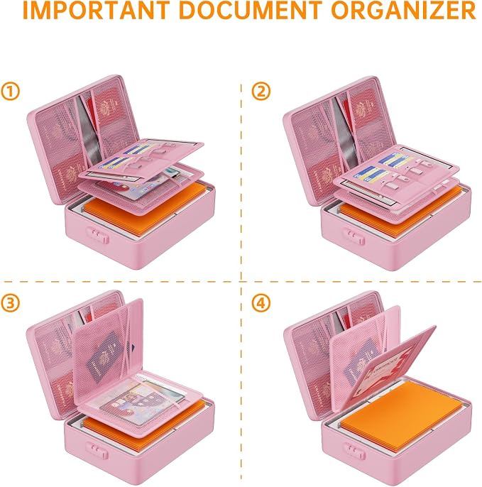 DocSafe 5200°F Fireproof Document Organizer Box with Lock, Pink (Soft) | Heat Insulated 8 Layers File Protection Bag,Water-Resistant Zipper,Portable Home Office Travel Safe Storage for Files,Laptop - Image 6