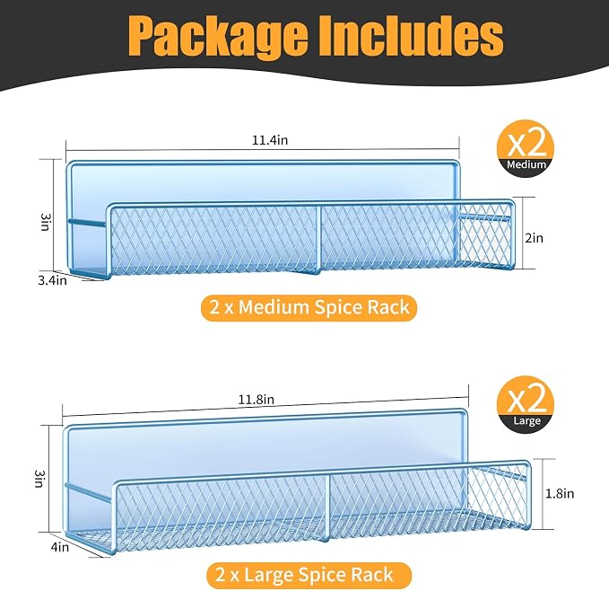 DTUQYX Magnetic Spice Rack for Refrigerator, 4 Pack 100% Metal Strong Magnet Fridge Shelves, Space Saving Spice Organizer, No Drilling Moveable Home Kitchen Laundry Room Storage Organization, Blue - Image 2