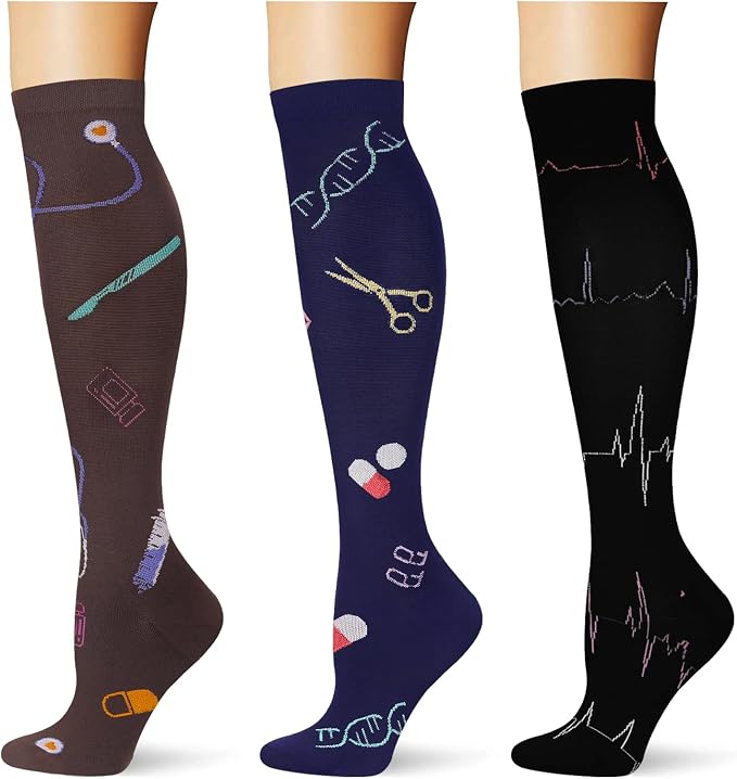 (3 pairs) Compression Socks 20-30 mmHg Long Knee High Socks for Women Men Support Athletic Travel Daily Wear by Saniripple