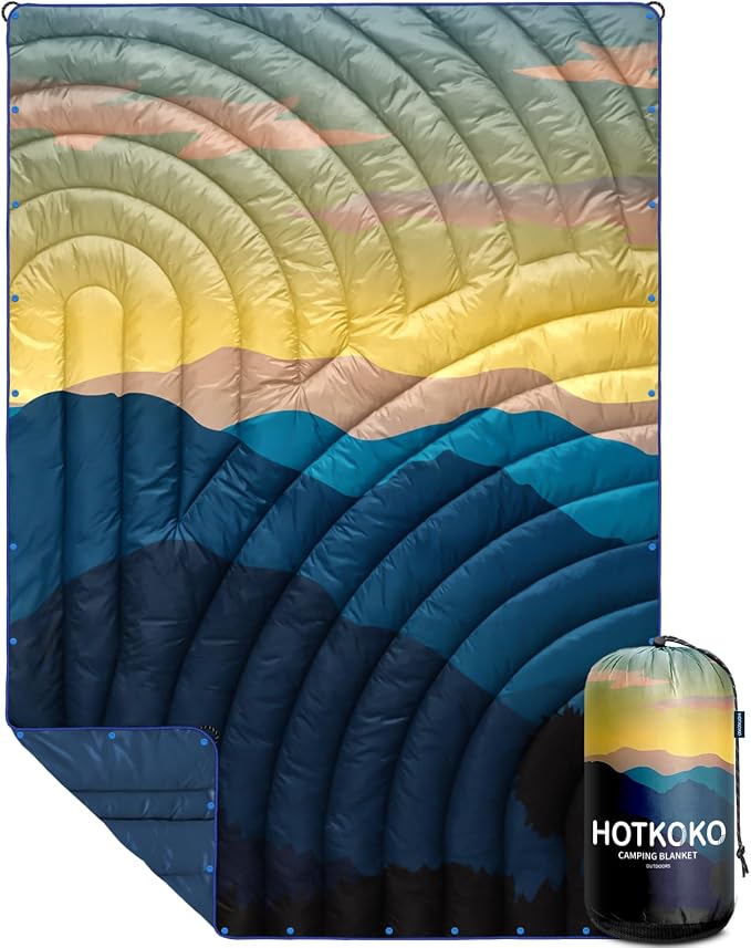 Puffy Camping Blanket,Large Camp Blanket Outdoor Camping Quilt Waterproof | Lightweight Printed Warm Packable Down Alternative Blanket for Camping,Traveling, Stadium, Hiking, Picnics by hotkoko