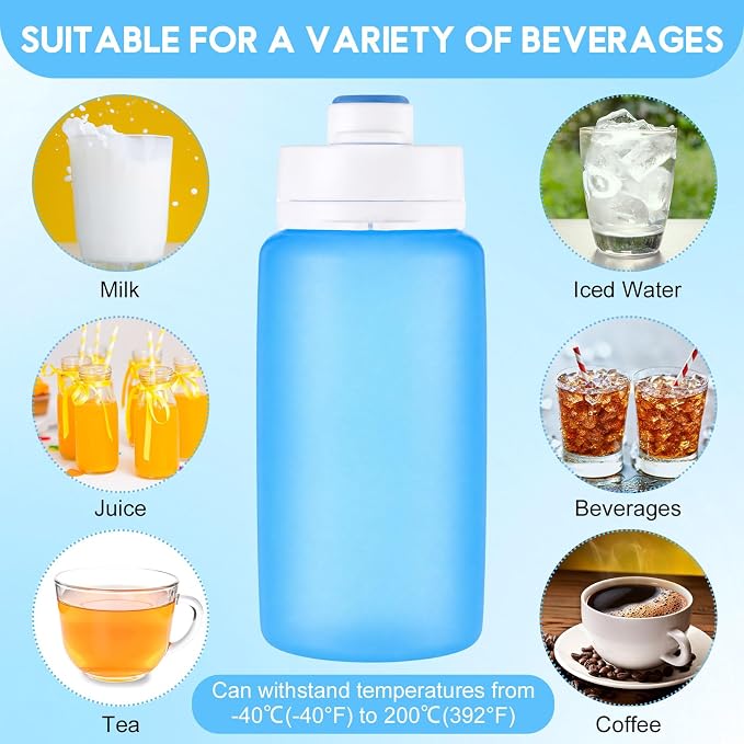 LemonRoad 2 Pcs 19 oz Silicone Collapsible Water Bottle, Gray Blue | Portable Foldable Water Bottle, Leakproof, Carabiner, Reusable, Lightweight, for Travel Sport Hiking Camping Cycling Office - Image 5