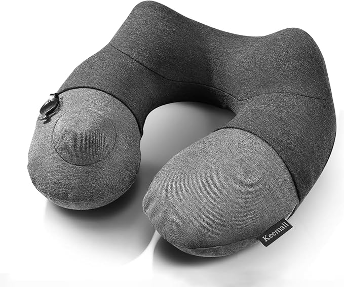 Keemall Inflatable Travel Neck Pillow, Airplane Neck Pillow for Long Flight Sleeping,Soft 100% Cotton Travel Pillow for Plane Head Rest, Portable Traveling Essentials by Keemall