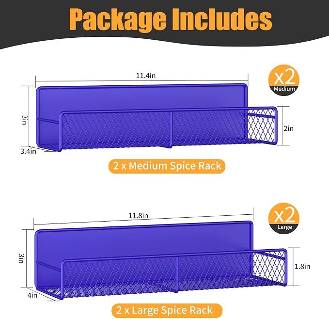 DTUQYX Magnetic Spice Rack for Refrigerator, 4 Pack 100% Metal Strong Magnet Fridge Shelves, Space Saving Spice Organizer, No Drilling Home Kitchen Laundry Room Storage Organization, Purple Blue - Image 2