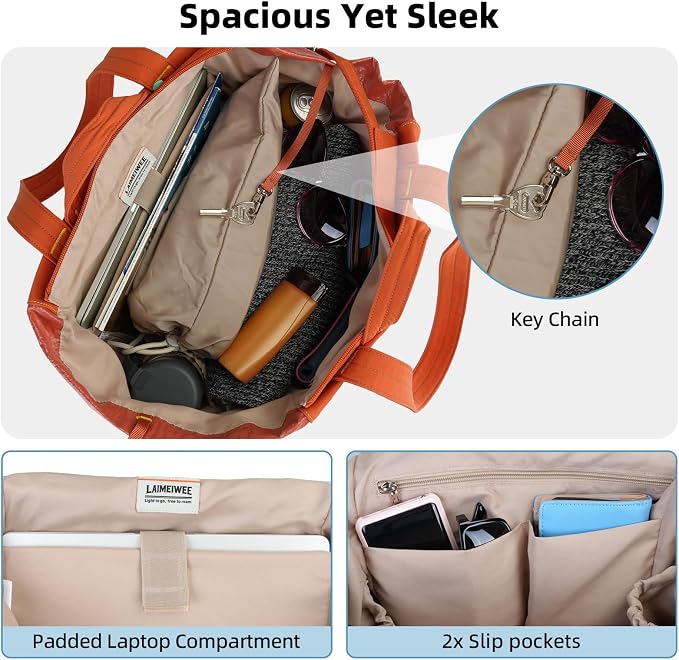 Lightweight Carryall Tote Bag for Women, 25L Expandable Travel Work Bag with Tablet Sleeve, Gym Tote with Yoga Mat Holder & Wet Dry Pocket, 3-Piece Set with Shoe Bag & Cosmetic Pouch (Orange-red) - Image 6