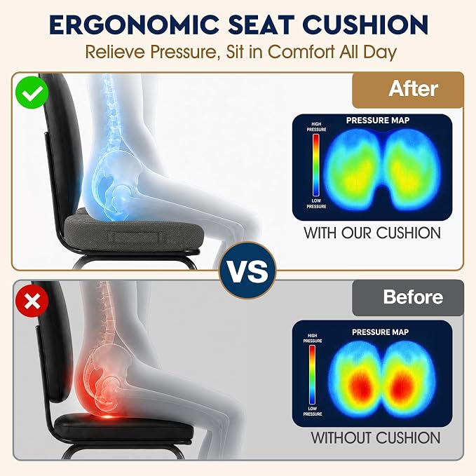 Seat Cushion, Memory Foam Office Chair Cushion - Black, XXX-Large | for Car Seat, Airplane, Desk Chair - Sciatica & Hip & Coccyx Pain Relief Cushion for Long Sitting Office Workers, Car Drivers - Image 3