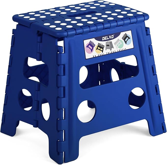 Delxo Folding Step Stool 13 Inch,300 Lbs Step Stool for Adults Blue | Foldable Step Stool 13",Non-Slip Foot Stools with Handle,Lightweight Collapsible stools for Kitchen,Bathroom,Bedroom,Garden by Delxo