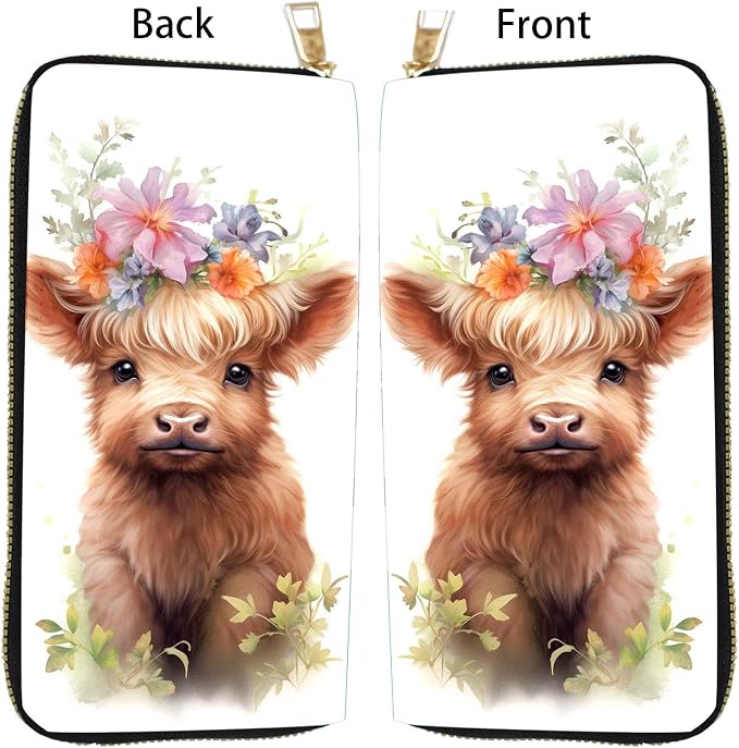 Women's RFID Blocking PU Leather Zip-Around Wallet, Large Capacity Clutch with Phone Holder, Travel Purse & Card Organizer with Removable Wristlet,Cute Highland Cow Baby - Image 5