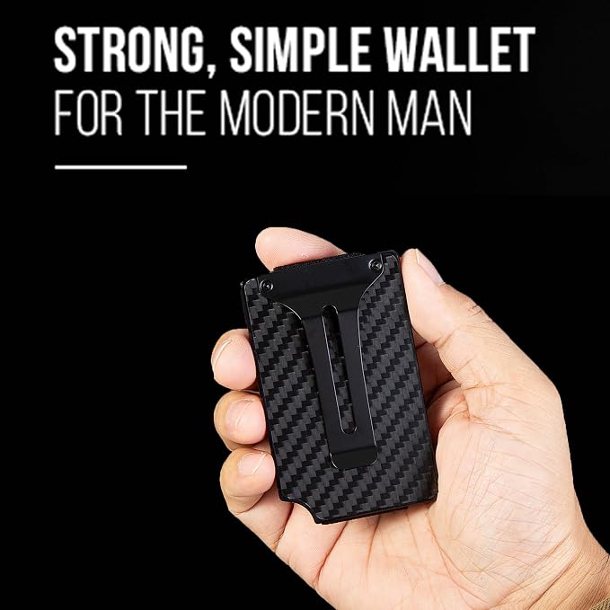 Slim Wallet for Men,RFID Blocking Minimalist Metal Wallet, Money Clip/Cash Holder, Front Pocket Aluminum Credit Card Holder, Ideal Gift for Men,Matt Carbon Fiber - Image 3
