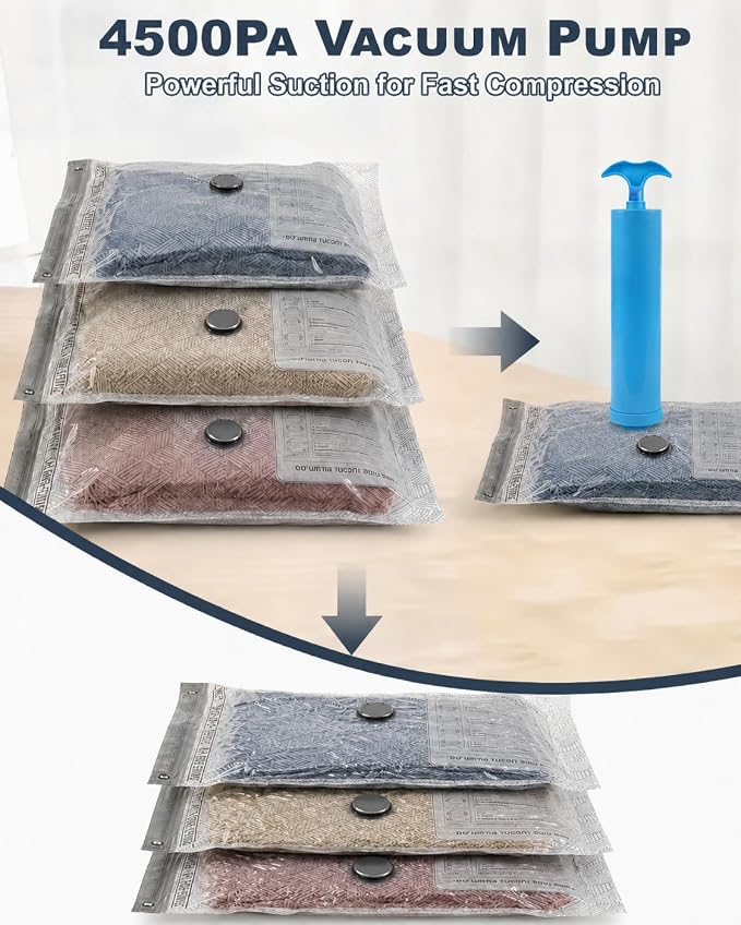 Travel Vacuum Bags with Hand Pump, 6-Pack | 80% Space Saver Bags for Clothes,Portable Compression Packing Seal for Luggage & Suitcase,Reusable,Perfect for Travel & Home - Image 7