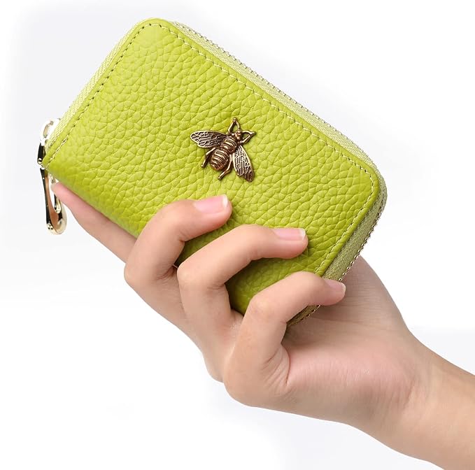 imeetu RFID Credit Card Holder, Small Card Wallet Women, Leather Card Case | Genuine Leather Women's Card & id Cases, Change Coin Purse with Zipper Keychain id Window, 20 Colors & 3 Styles, Daily, Gifts - Image 2