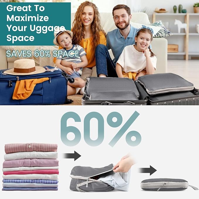 LANSKLBD 6/8 Set Packing Cubes for Suitcases Travel Luggage Packing Organizers,Travel Accessories Essentials Luggage Organizer with Shoe/Tioletry/Laundry Bag (Grey, 4 set) - Image 2